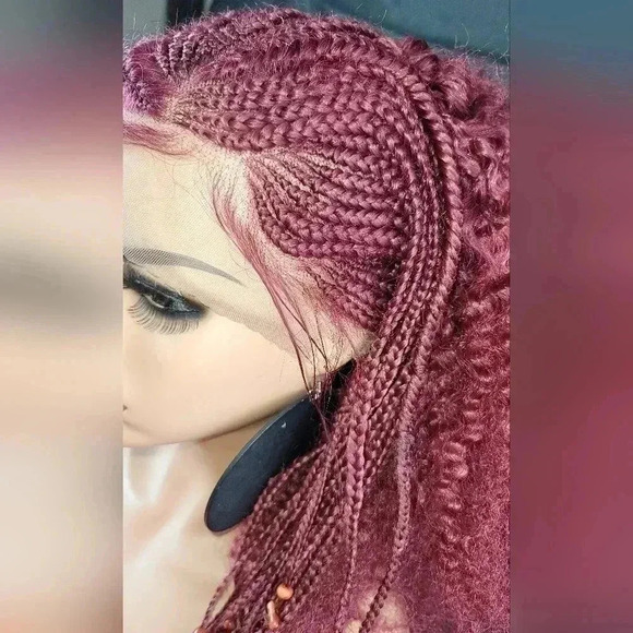 YAMA Handmade Red Braided Wig | Bold Afro Bob | Full Lace | Ships Fast đźšš - Picture 10 of 17